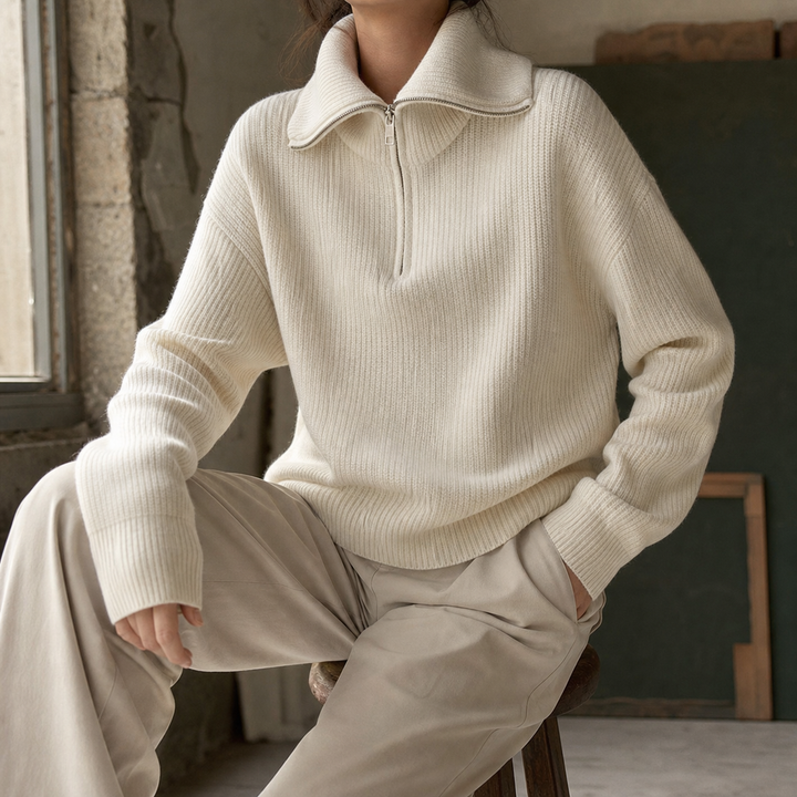 Xaviera-Sage Zip Neck Tröja