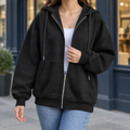 Oliv Avslappnad Zip Hoodie