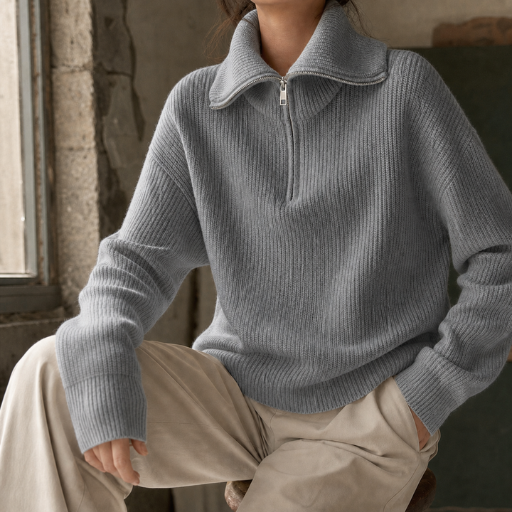 Xaviera-Sage Zip Neck Tröja
