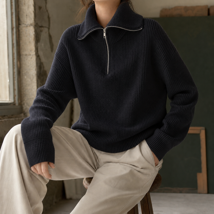 Xaviera-Sage Zip Neck Tröja