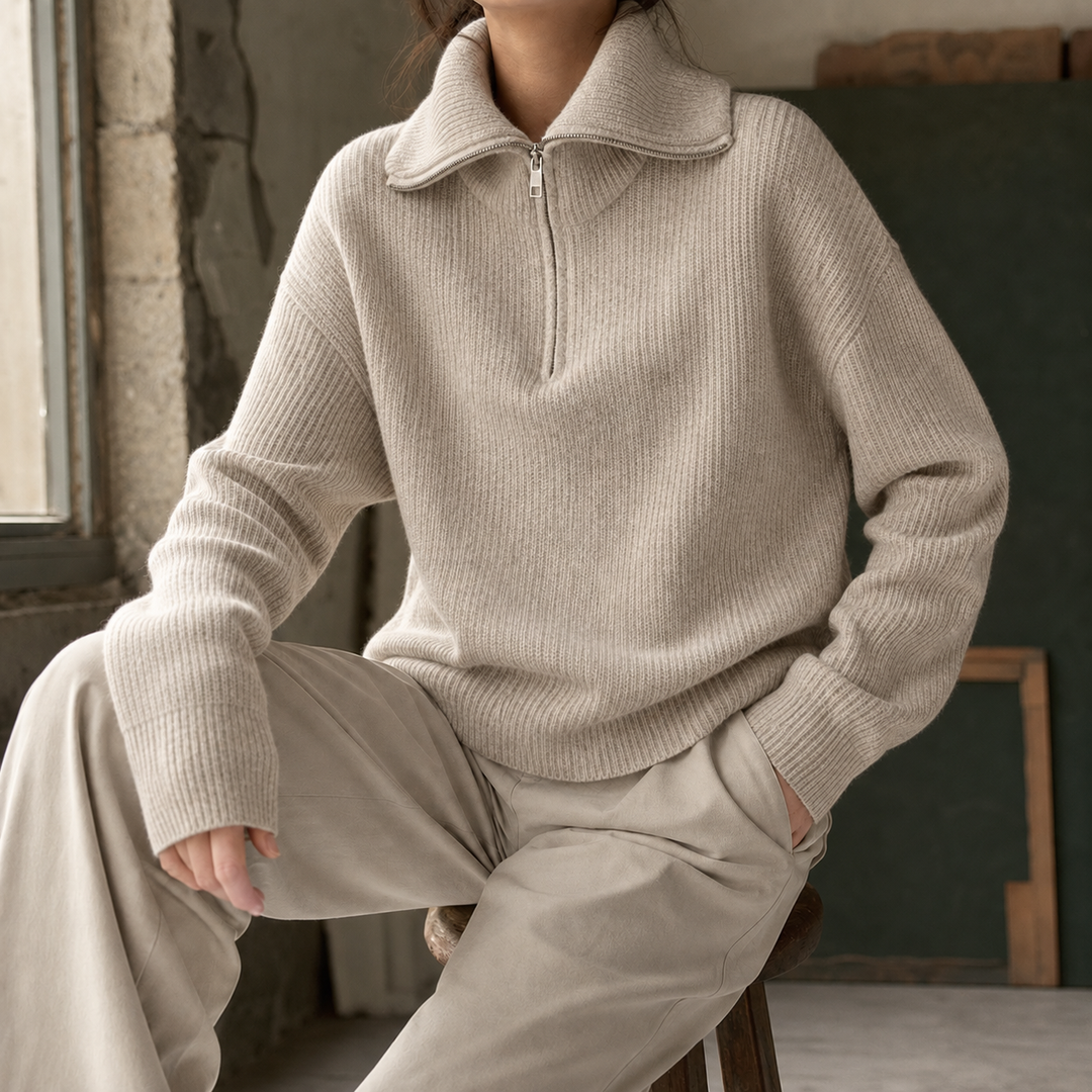 Xaviera-Sage Zip Neck Tröja